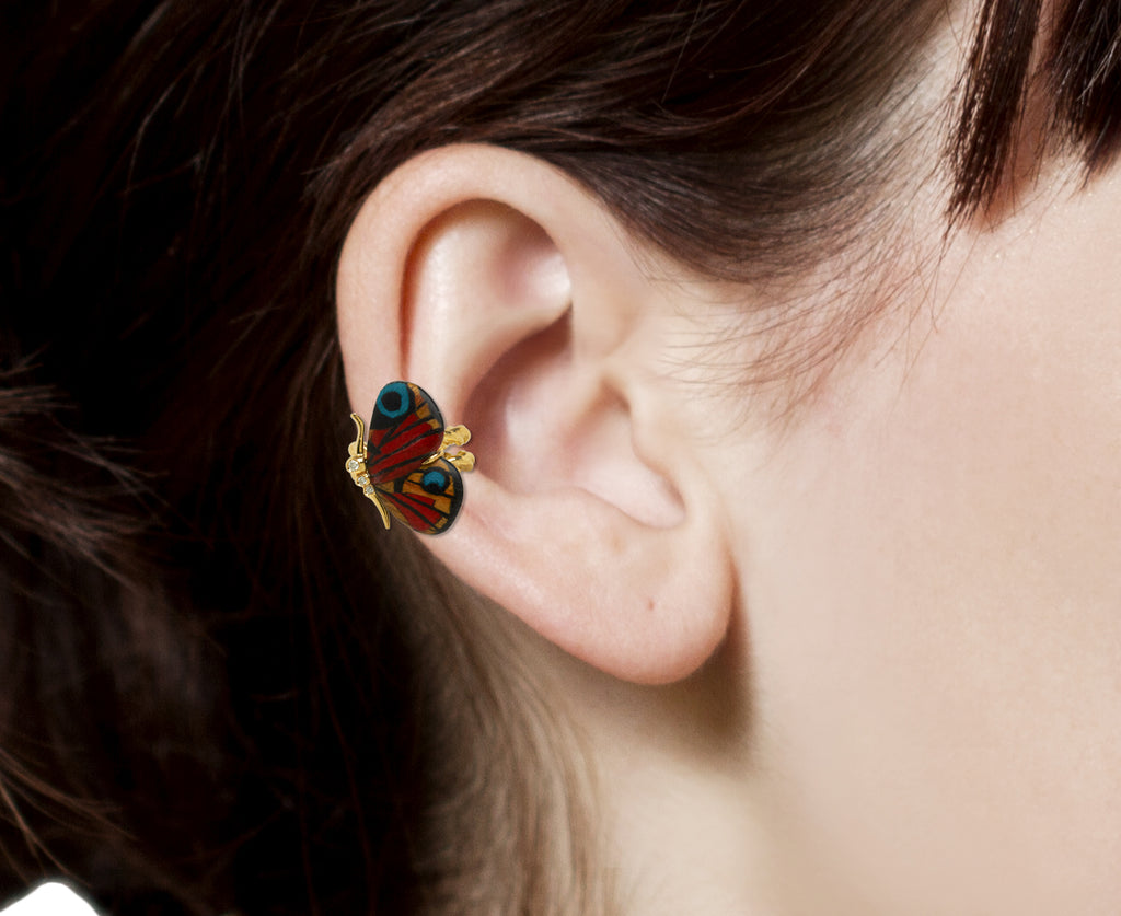 Butterfly Wing Marquetry Ear Cuff