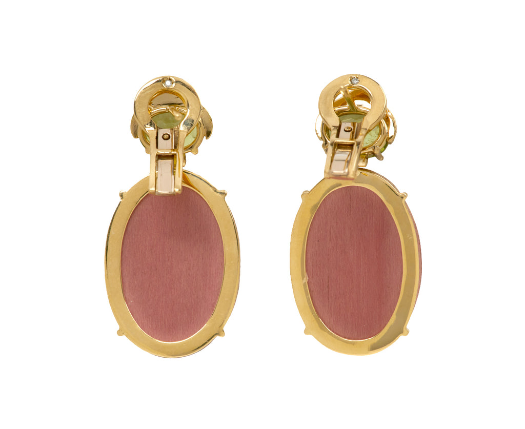 Peridot and Oval Marquetry Lotus Flower Earrings