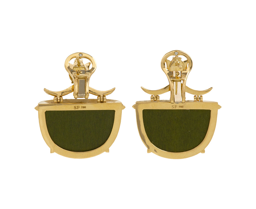 Citrine and Kashmir Flower Marquetry Half Moon Earrings