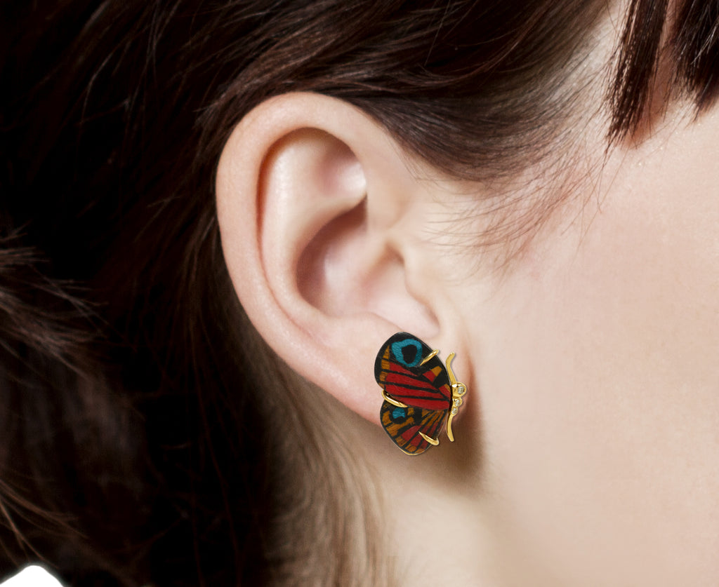 Small Marquetry Diamond Butterfly Earrings