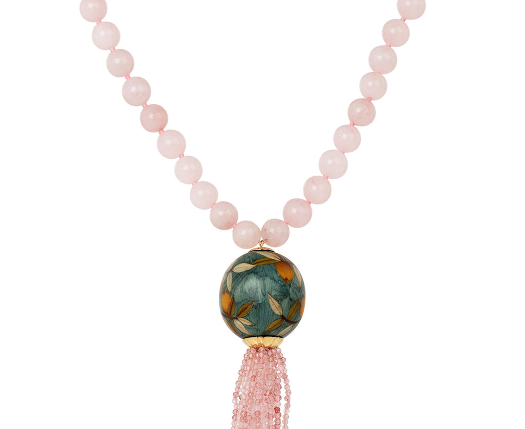 Silvia Furmanovich Rose Quartz Bead and Tassel Marquetry Ball Necklace