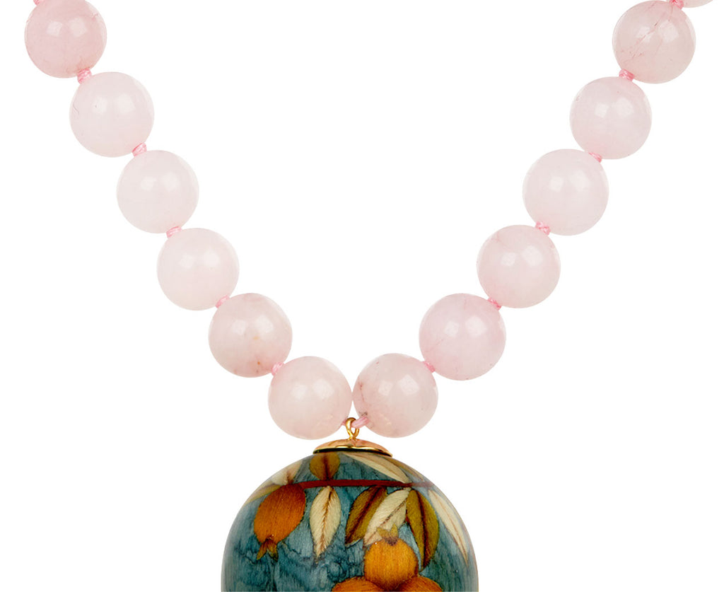 Silvia Furmanovich Rose Quartz Bead and Tassel Marquetry Ball Necklace Bead Close Up