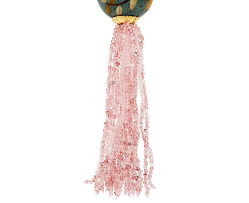Silvia Furmanovich Rose Quartz Bead and Tassel Marquetry Ball Necklace Tassel Close Up