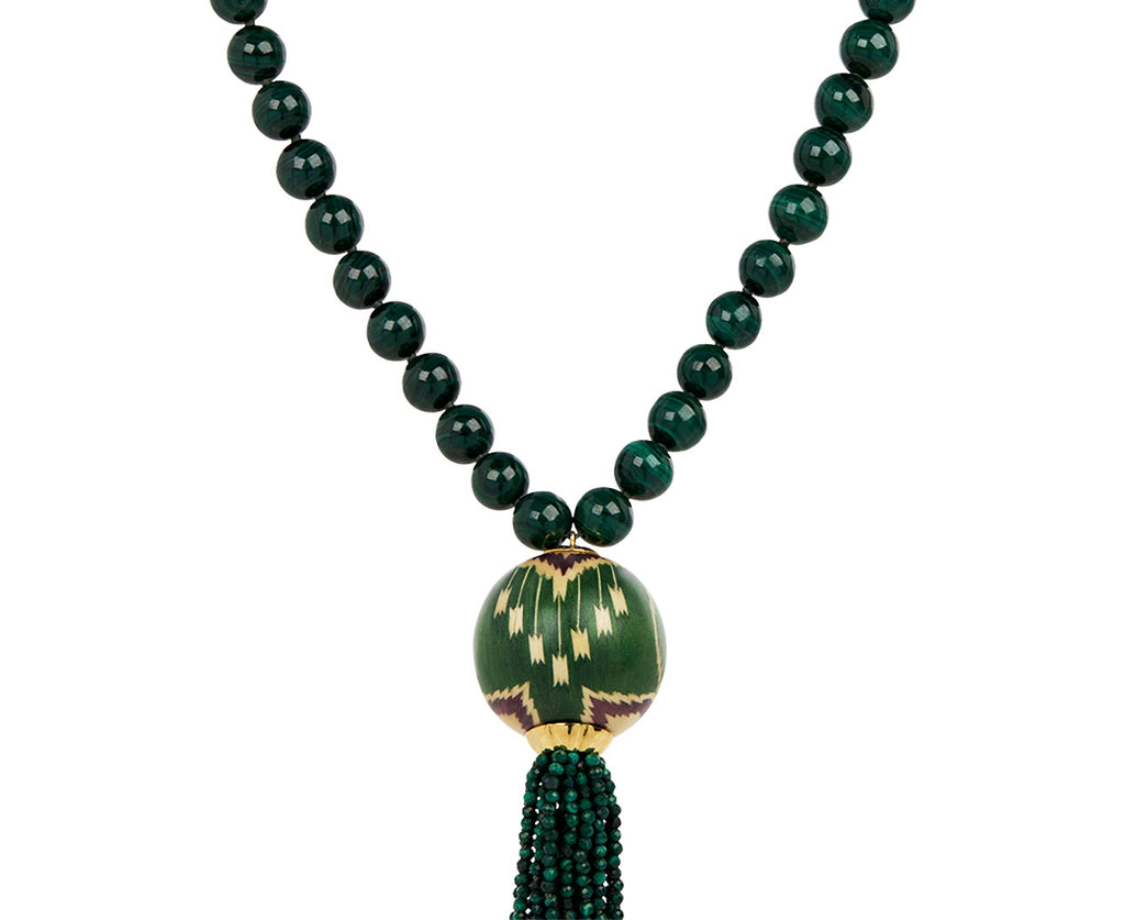 Silvia Furmanovich Malachite Bead and Tassel Marquetry Ball Necklace