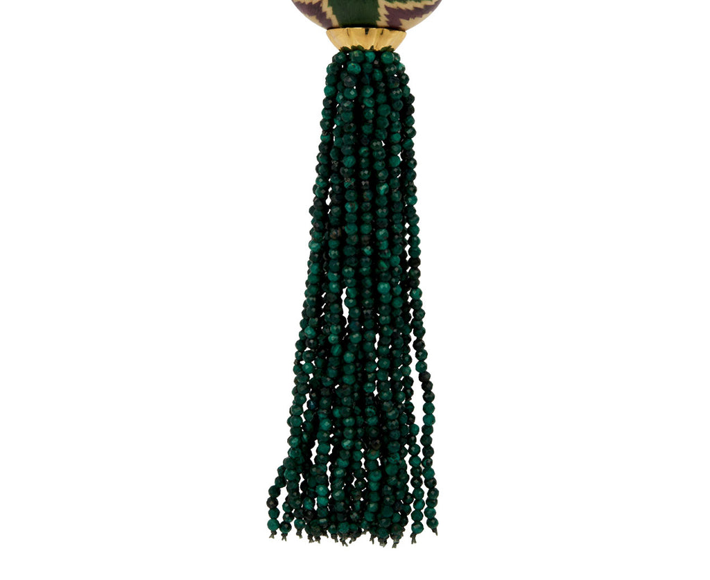 Silvia Furmanovich Malachite Bead and Tassel Marquetry Ball Necklace Tassel Close Up