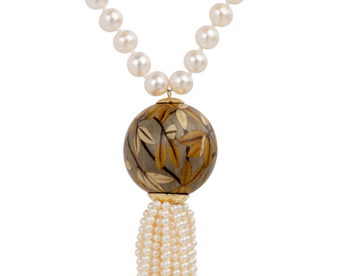 Silvia Furmanovich Pearl and Tassel Marquetry Ball Necklace Close Up