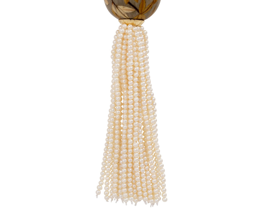 Silvia Furmanovich Pearl and Tassel Marquetry Ball Necklace Tassel Close Up