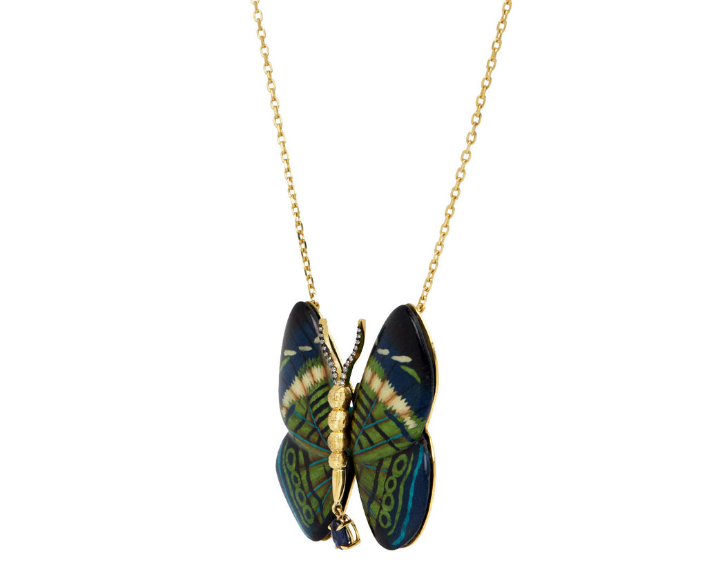 Marquetry Butterfly Pendant with Diamonds and Kyanite