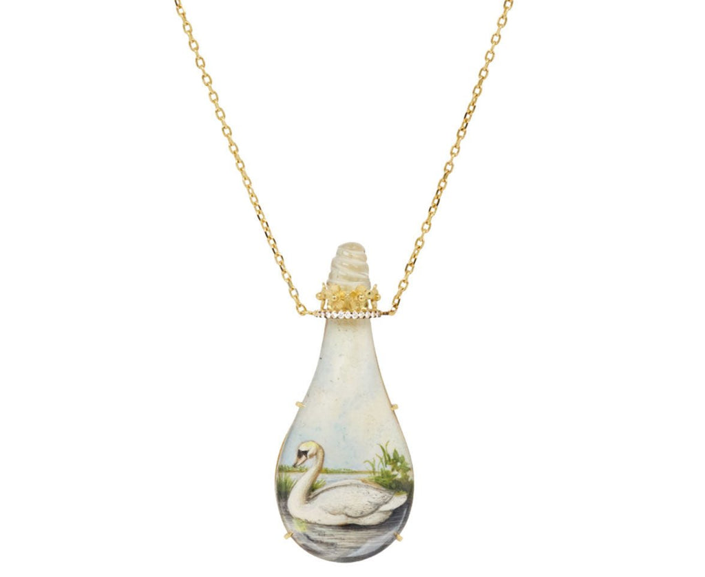 Miniature Swan Painting Diamond Bottle Pendant Necklace