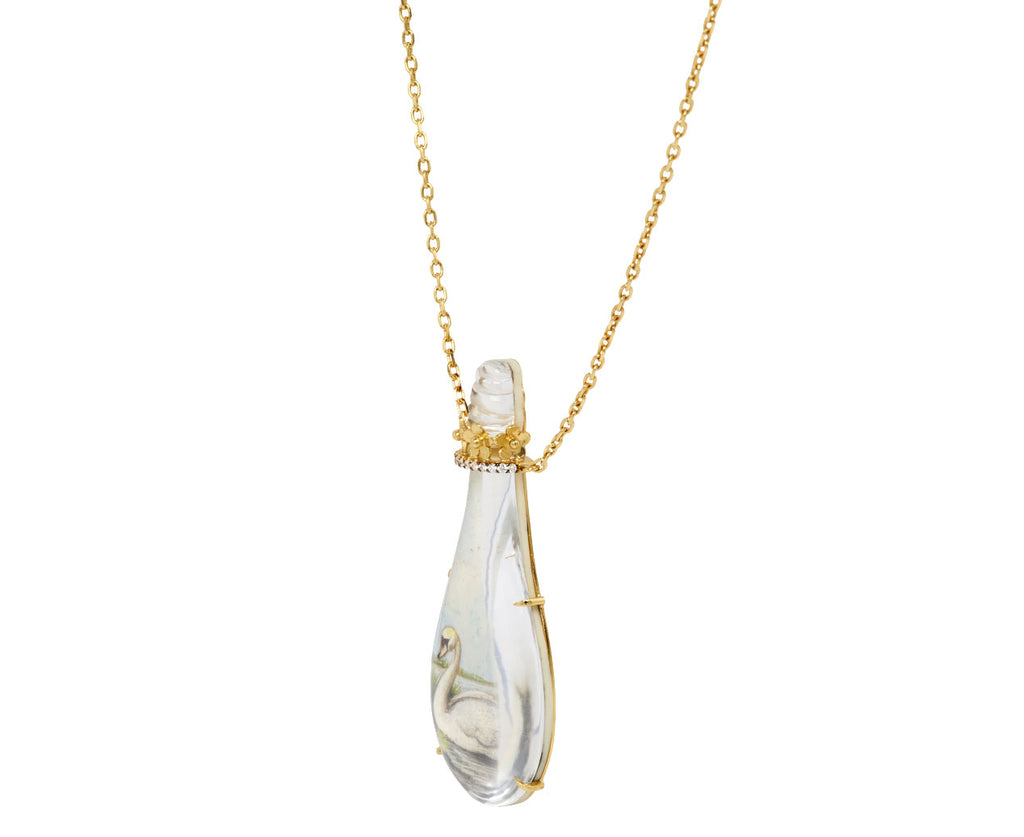 Miniature Swan Painting Diamond Bottle Pendant Necklace