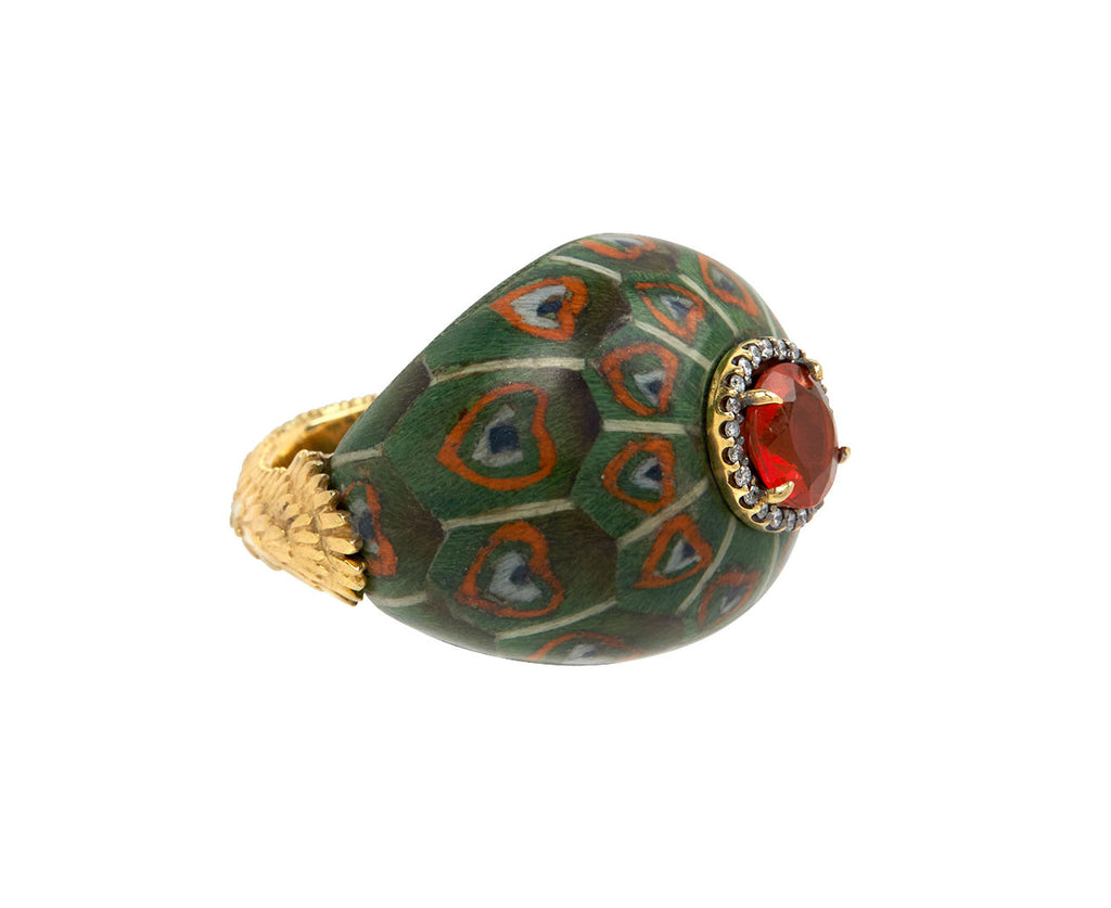 Marquetry Peacock and Fire Opal Ring