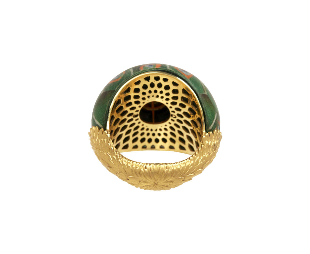 Marquetry Peacock and Fire Opal Ring