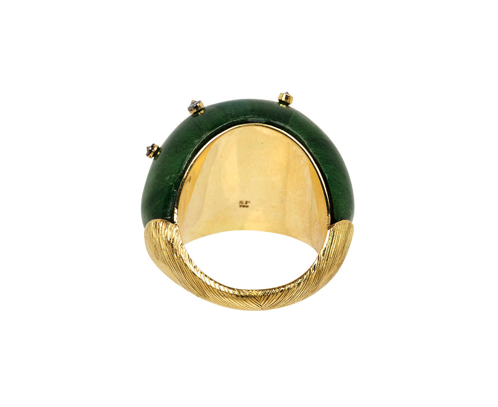 Green Lacquered and Diamond Spike Ring