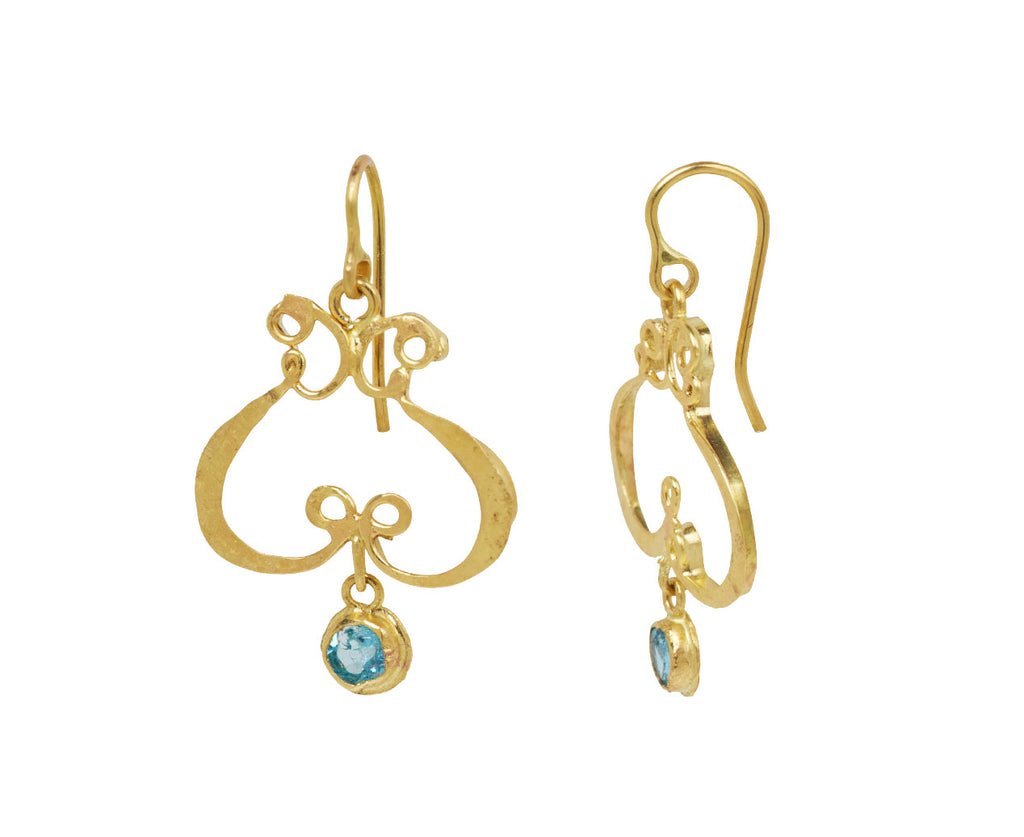 Gold Little Lute Shaped Apatite Drop Earrings