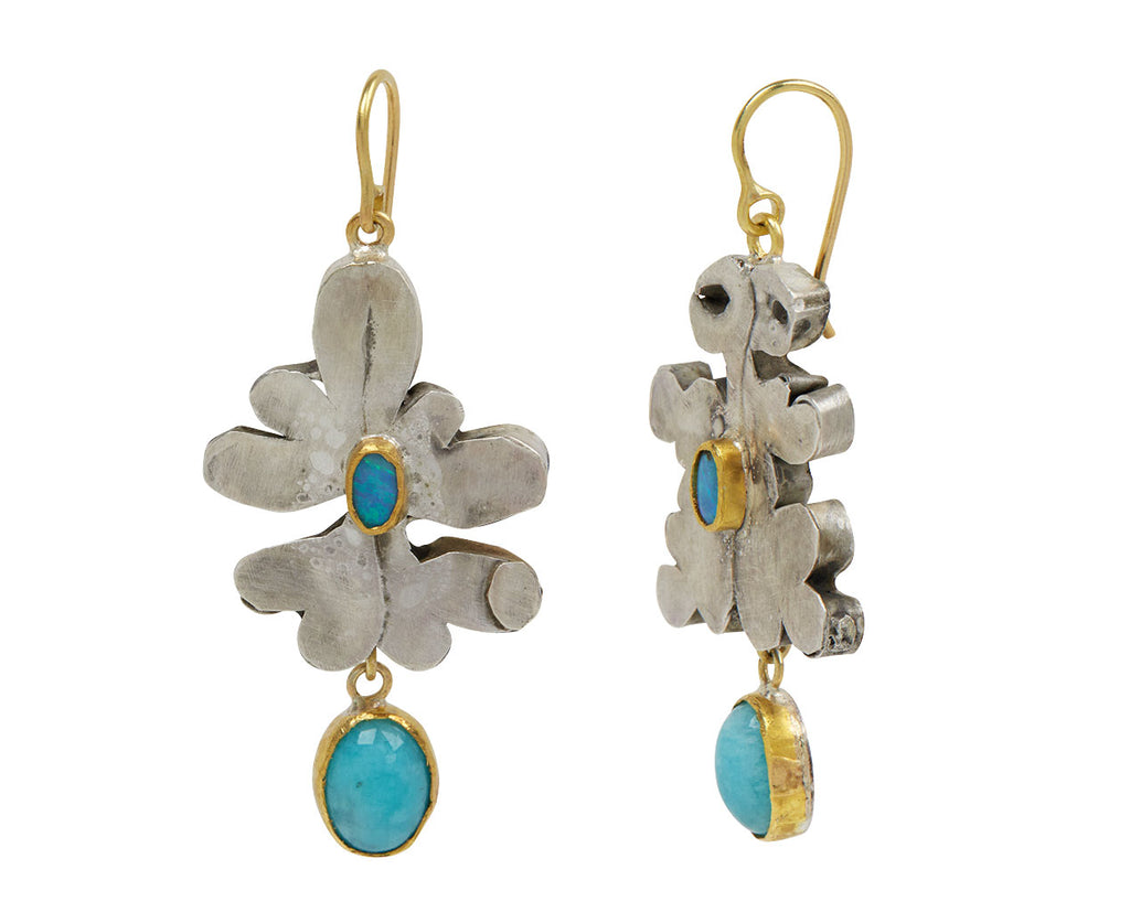 Silver Leftover Shape with Opal and Amazonite Earrings