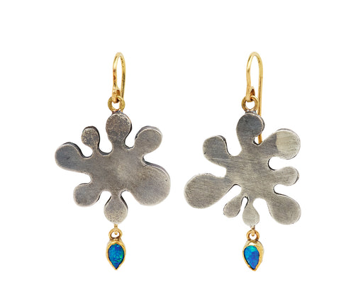 Silver Amorphous and Opal Drop Earrings