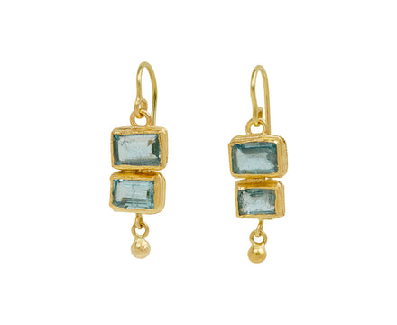 Rectangular Aquamarine Double Drop Earrings