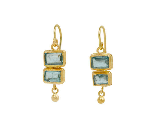 Rectangular Aquamarine Double Drop Earrings