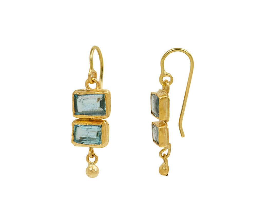 Rectangular Aquamarine Double Drop Earrings