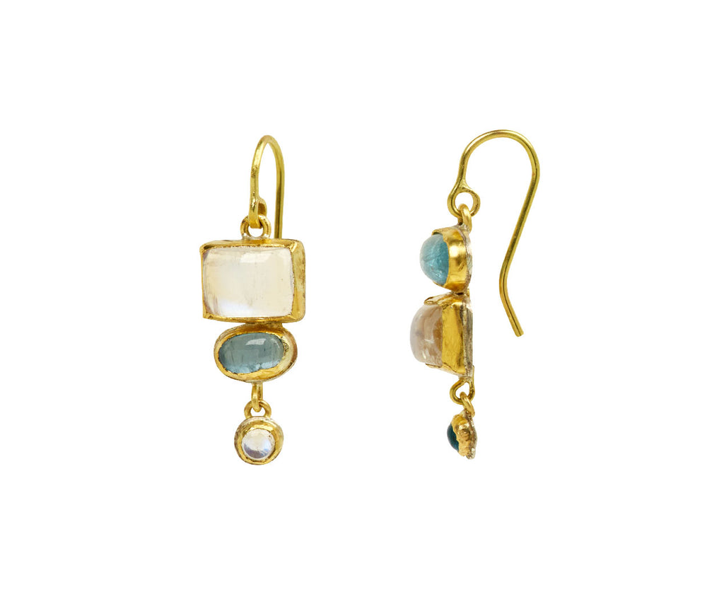 Aquamarine and Moonstone Triple Drop Earrings