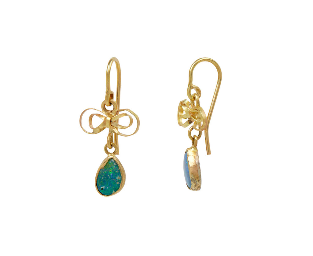 Small Bow Earrings with Opal Drop