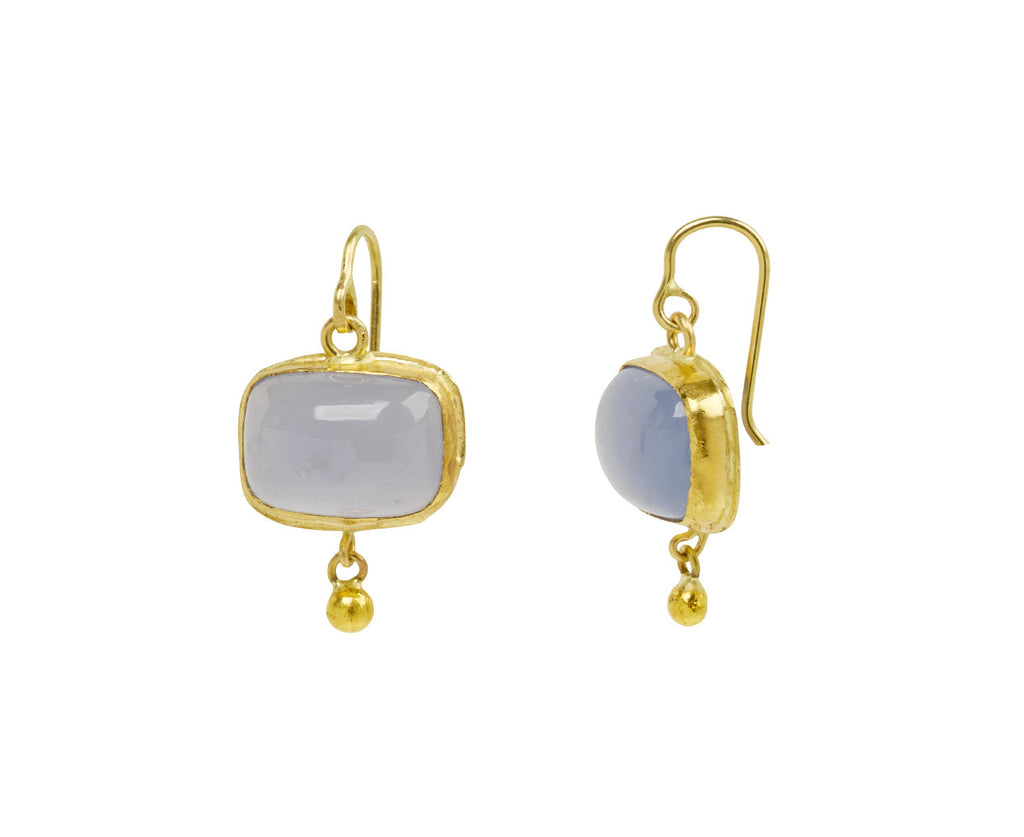 Judy Geib Blue Chalcedony and Gold Ball Drop Earrings Side