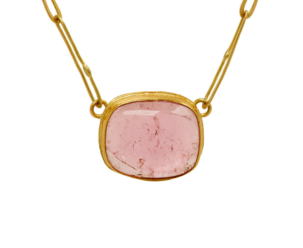 Cushion Cut Cabochon Pink Tourmaline Echo Necklace