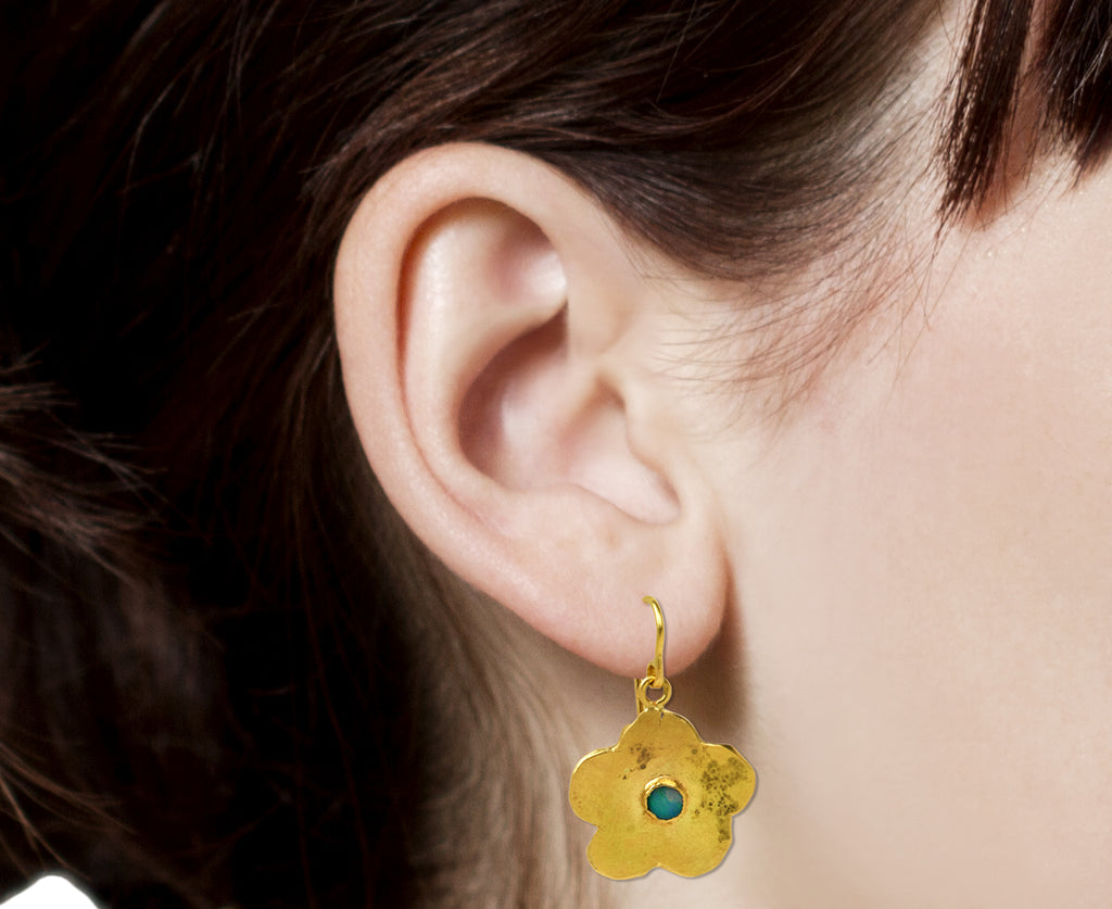 Judy Geib Cute Opal Cherry Blossom Earrings - profile closeup