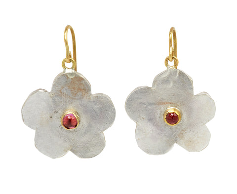 Larger Pink Tourmaline Silver Cherry Blossom Earrings