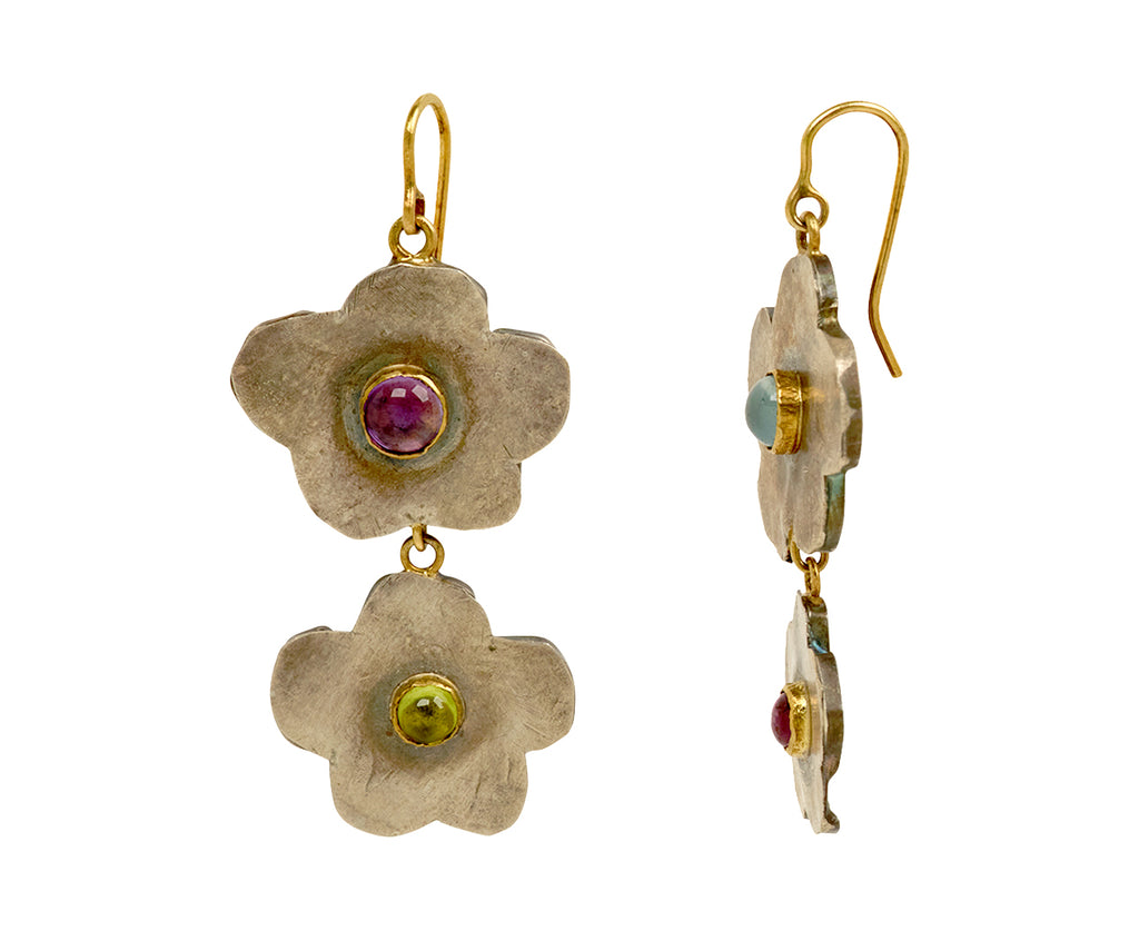Judy Geib Double Drop Multi Gem Cherry Blossom Earrings - side