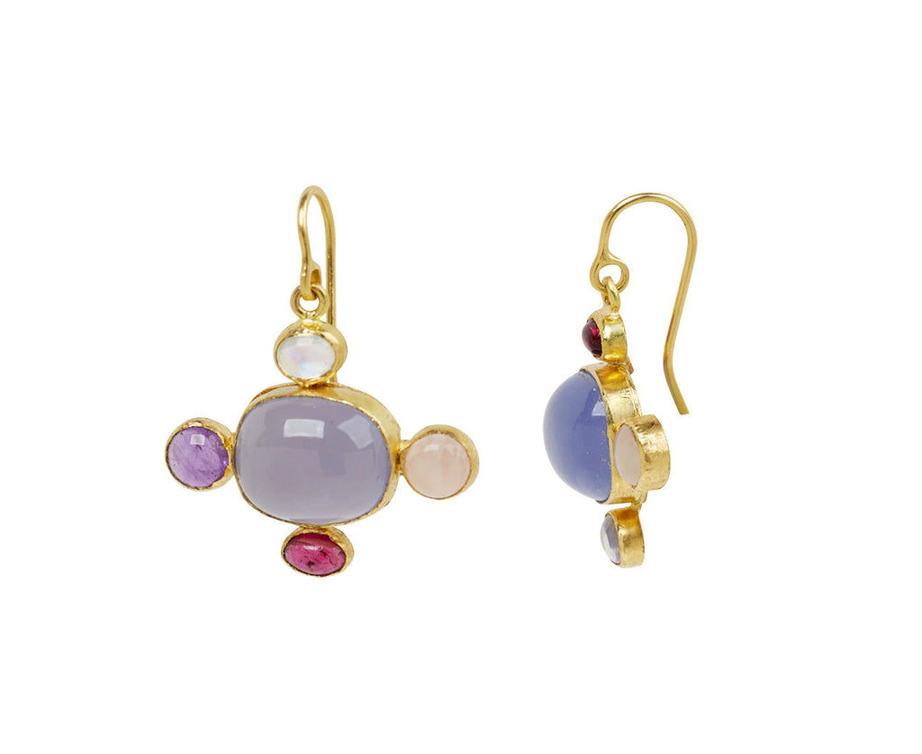 Chalcedony Surrounded by Multi Gem Earrings