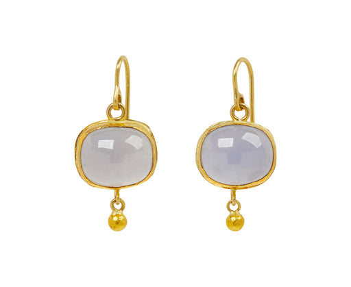 Blue Chalcedony and Gold Ball Drop Earrings - TWISTonline 