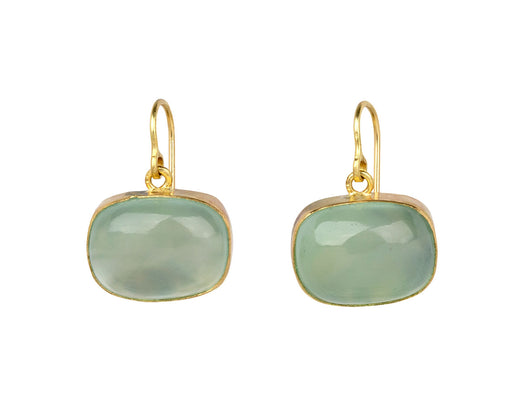 Rectangular Blue Chalcedony with Flowery Back Earrings