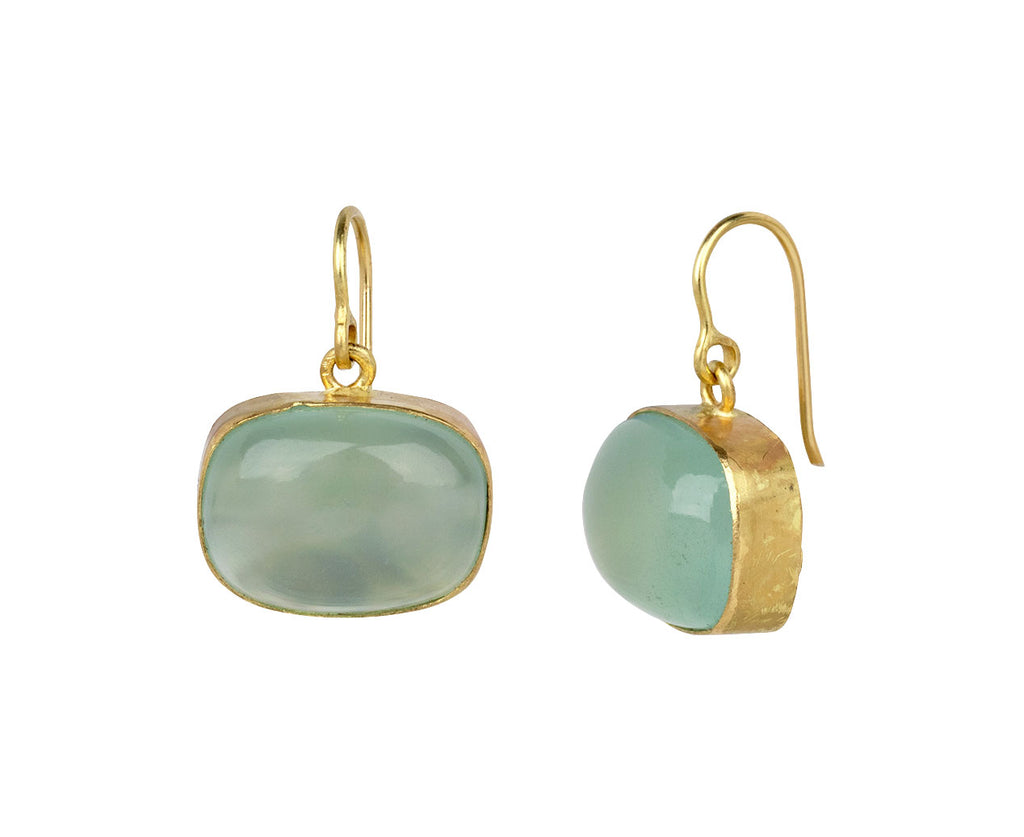 Rectangular Blue Chalcedony with Flowery Back Earrings