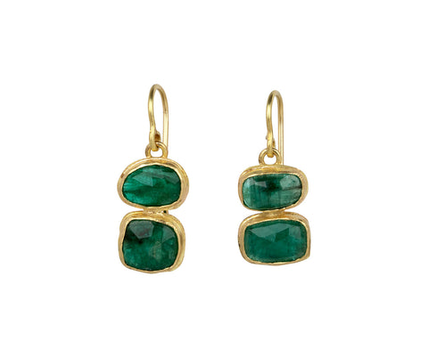 Rose Cut Emerald Double Drop Earrings