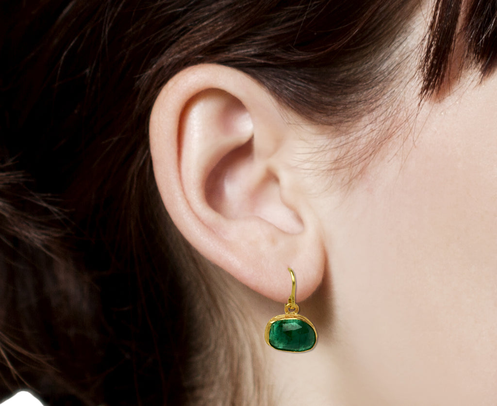 Judy Geib Rose Cut Emerald Earrings - profile closeup
