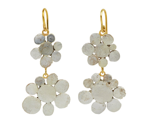 Silver Double Flowery Drop Earrings