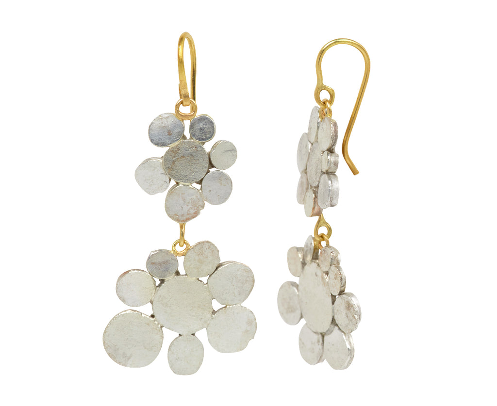 Silver Double Flowery Drop Earrings