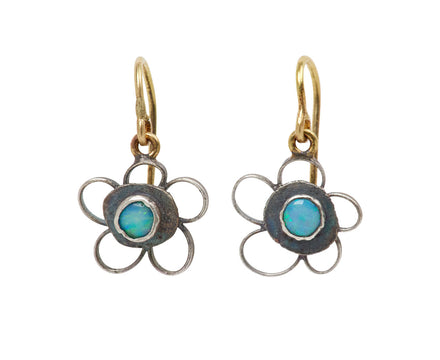 Small Silver and Opal Flowery Earrings