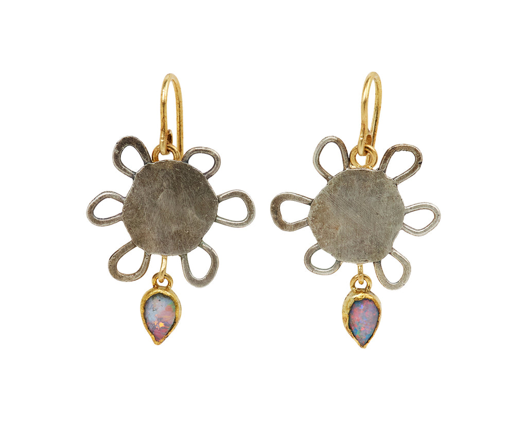 Silver Flowery Earrings with Opal Drop