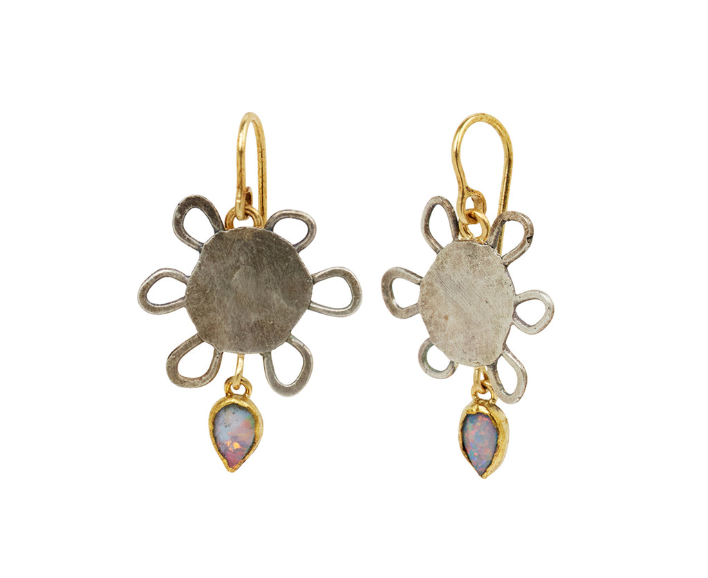 Silver Flowery Earrings with Opal Drop