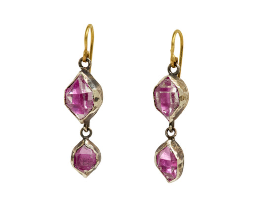 Judy Geib Double Drop Pink Foiled Herkimer Earrings