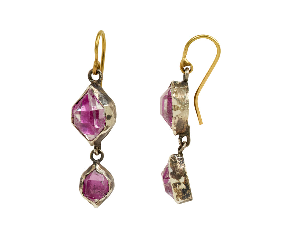 Judy Geib Double Drop Pink Foiled Herkimer Earrings - side