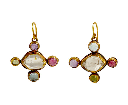 Judy Geib Herkimer Diamond and Multi Gem Earrings