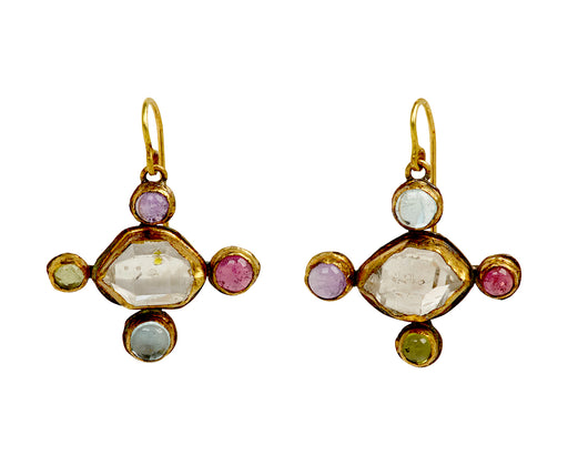 Judy Geib Herkimer Diamond and Multi Gem Earrings