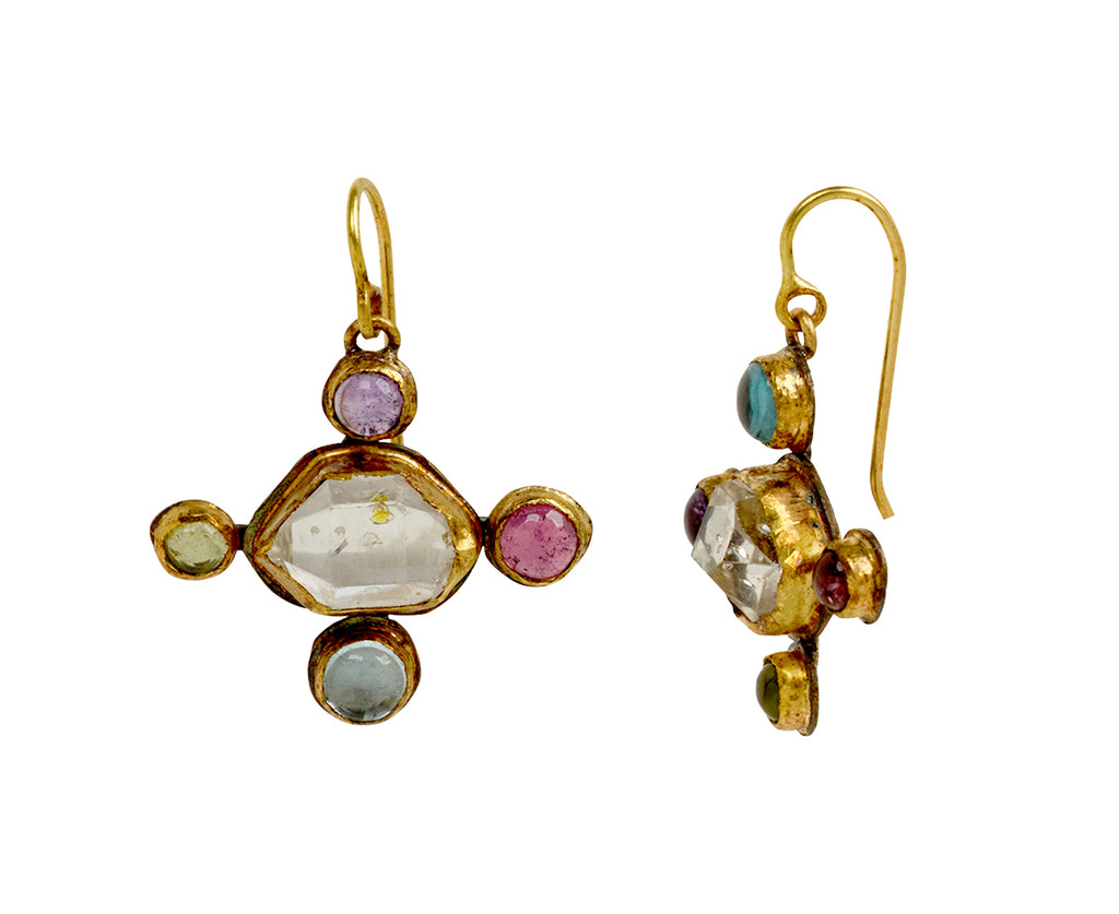 Judy Geib Herkimer Diamond and Multi Gem Earrings - side