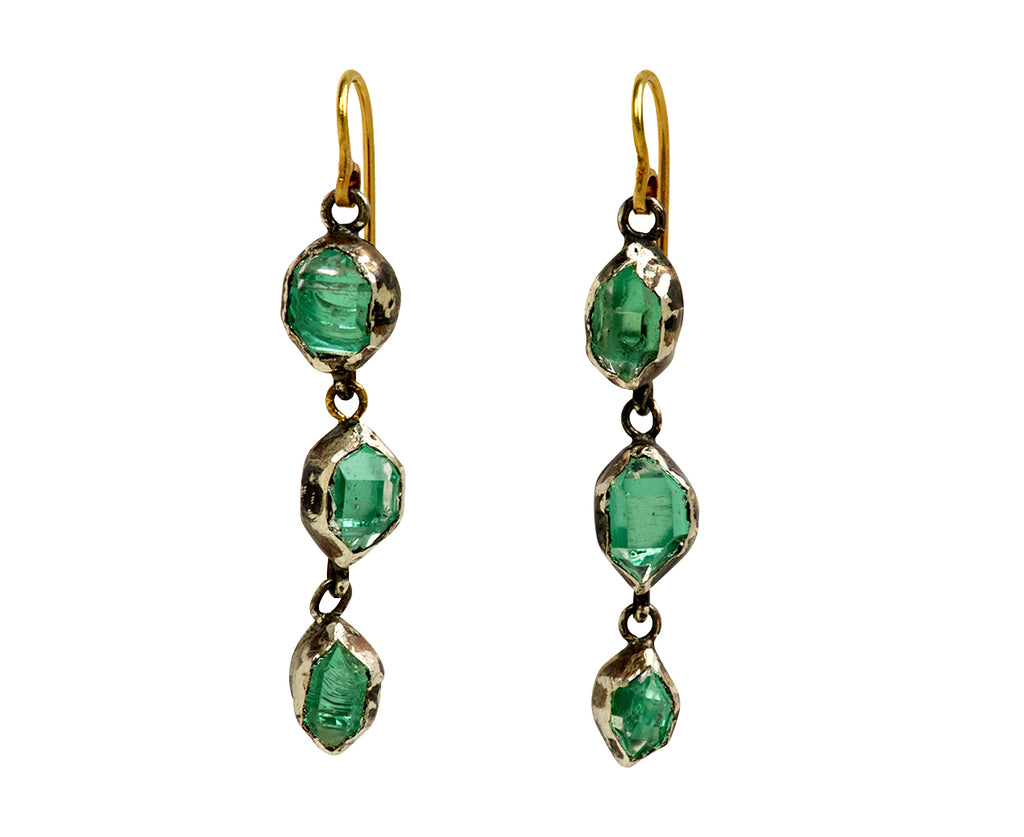 Judy Geib Triple Drop Aqua Foiled Herkimer Earrings