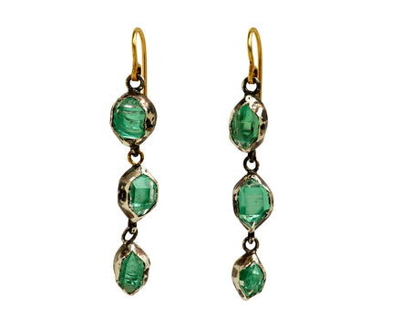Judy Geib Triple Drop Aqua Foiled Herkimer Earrings