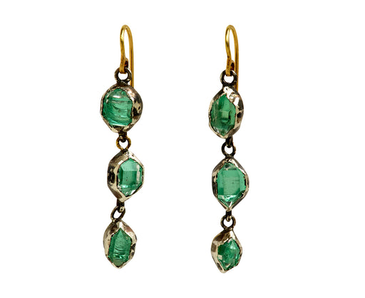 Judy Geib Triple Drop Aqua Foiled Herkimer Earrings
