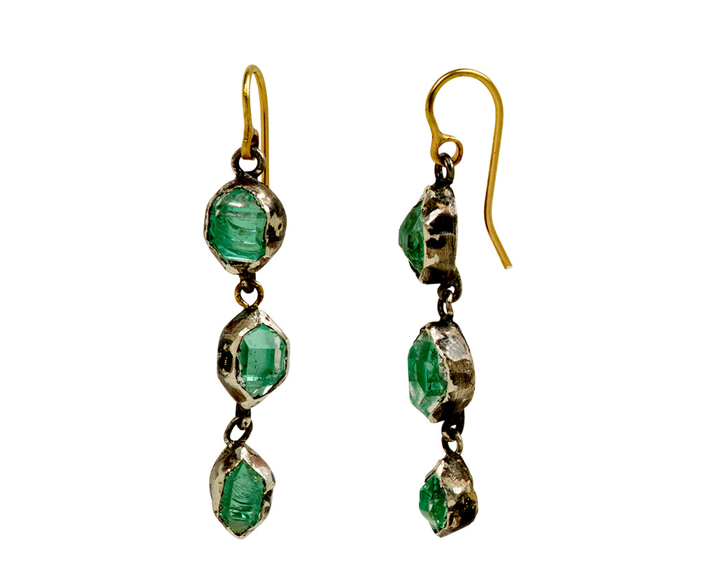 Judy Geib Triple Drop Aqua Foiled Herkimer Earrings - side